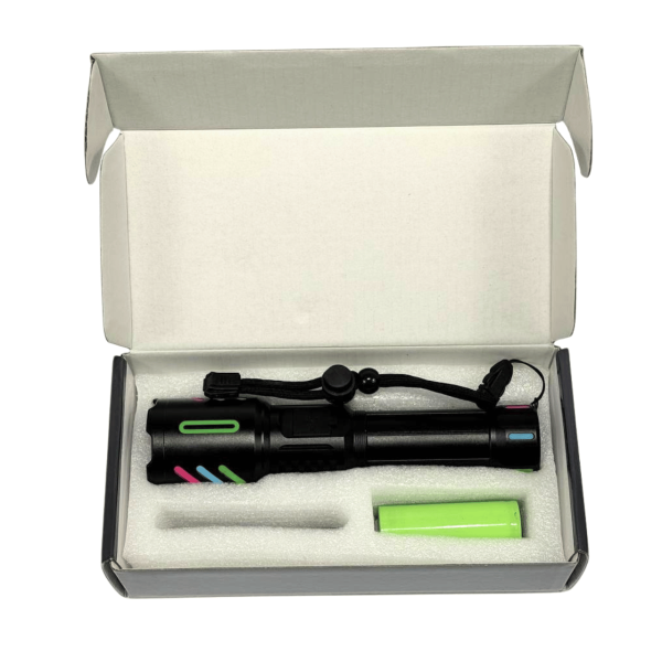 Фонарь NIGHT VISION FLUORESCENCE 1143-WHITE LASER LED PM10-TG, 1x26650, power bank, ЗУ Type-C, zoom