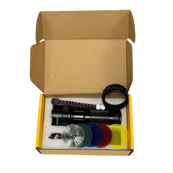 Ліхтар 1х38650 Power Bank Type-C білий лазер 5 фільтрів zoom AK180