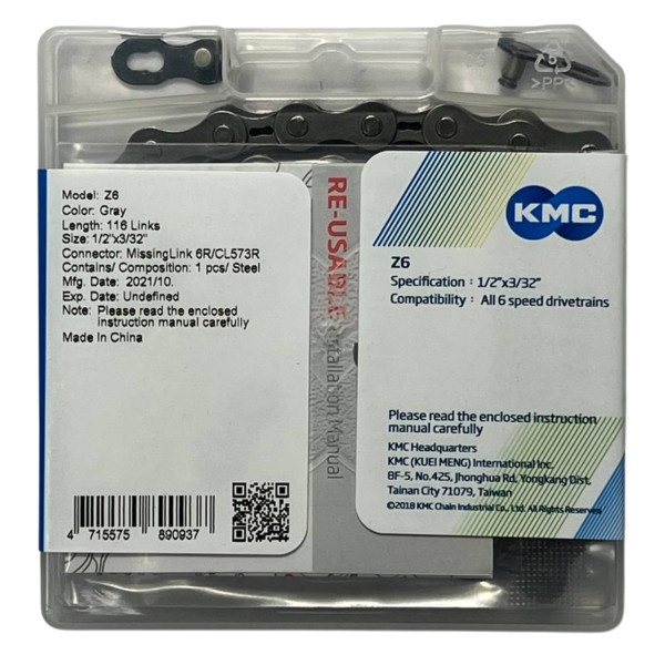 Цепь Z6 серая 6 скоростей 116 звеньев KMC