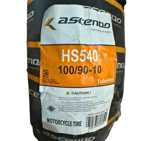 Мотопокрышка 100/90-10 TL HS540 56P бескамерная ASCENDO