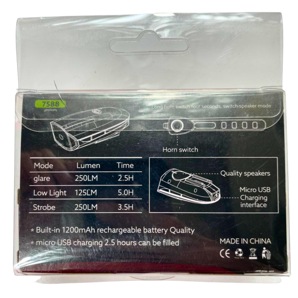 Фара велосипедная с красным сигналом LED GA-79 аккумуляторная HJ-7588 China