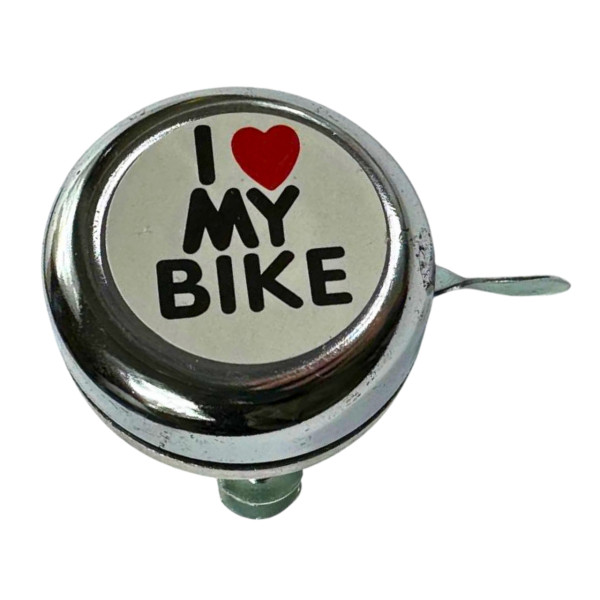 Велосипедный звонок металлический хром I love my bike Китай