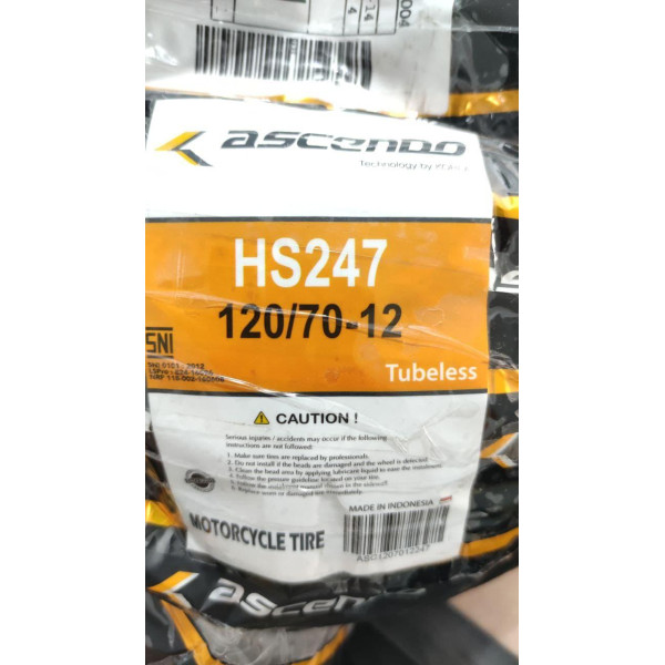 Мотопокрышка 120/70-12 TL 247 51P бескамерная ASCENDO
