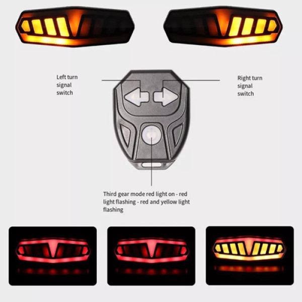 Велоліхтар із покажчиком поворотів червоний жовтий водонепроникний ЗУ Type-C Li-Ion акумулятор пульт керування FY-1828