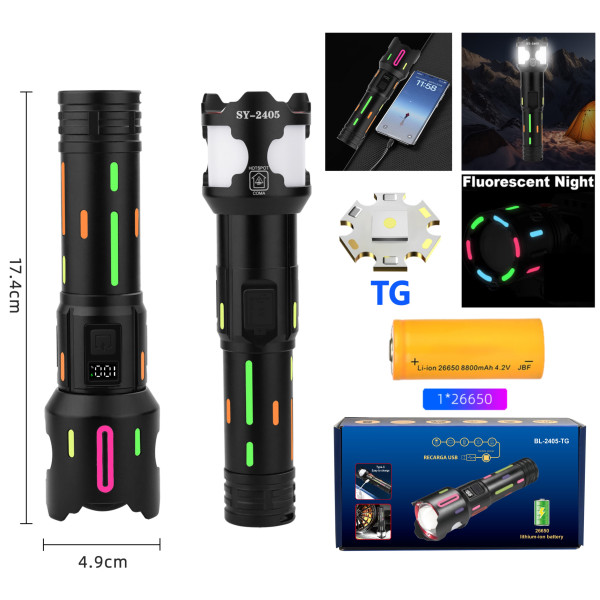 Ліхтар 1x18650 Power Bank Type-C індикація заряду zoom NIGHT VISION FLUORESCENCE BL-2405-TG