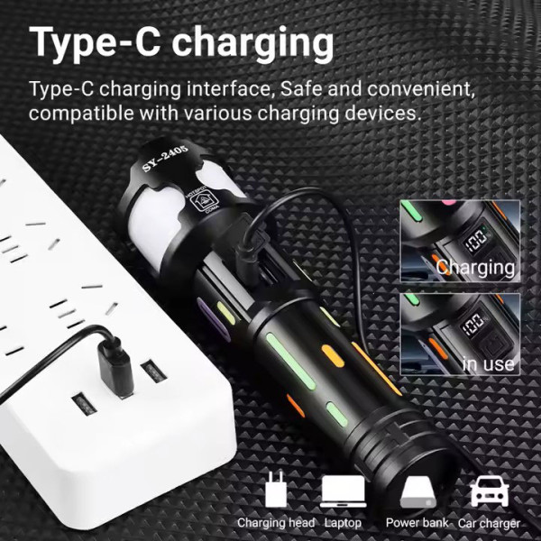 Ліхтар 1x18650 Power Bank Type-C індикація заряду zoom NIGHT VISION FLUORESCENCE BL-2405-TG