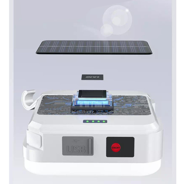 Фонарь кемпинг DP-K7-100, 3х18650, солн. панель, power bank, ЗУ Type-C, крюк