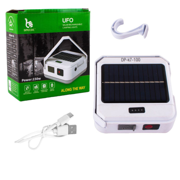 Фонарь кемпинг DP-K7-100, 3х18650, солн. панель, power bank, ЗУ Type-C, крюк