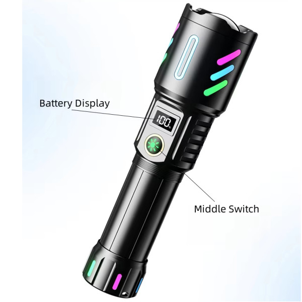 Фонарь NIGHT VISION FLUORESCENCE 1143-WHITE LASER LED PM10-TG, 1x26650, power bank, ЗУ Type-C, zoom