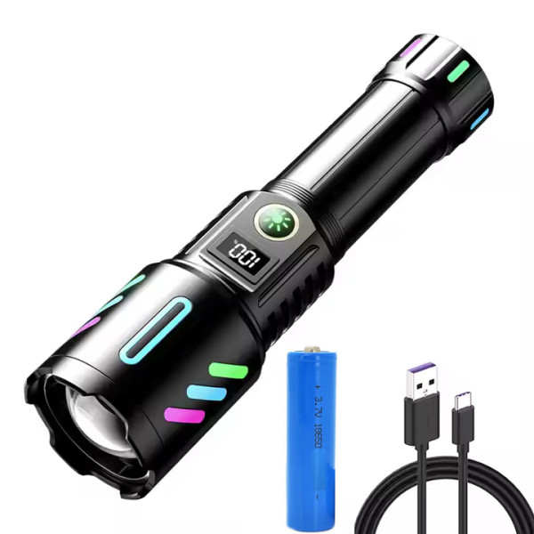 Фонарь NIGHT VISION FLUORESCENCE 1143-WHITE LASER LED PM10-TG, 1x26650, power bank, ЗУ Type-C, zoom