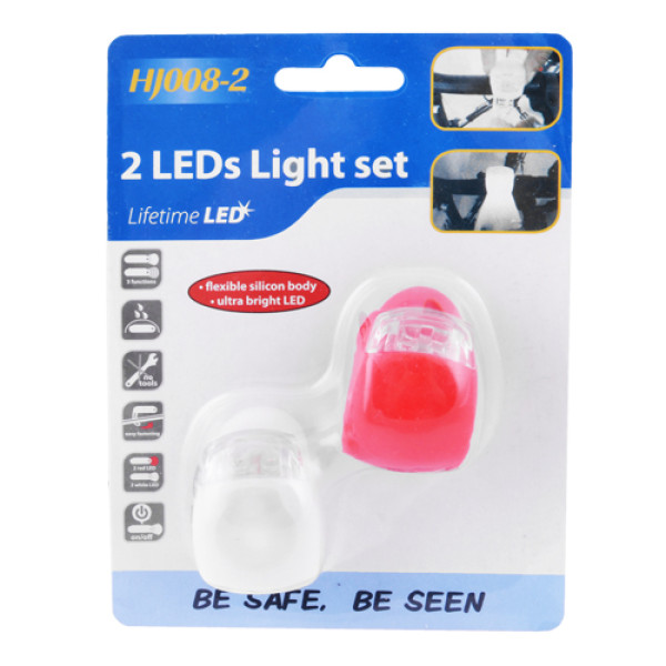 Велоліхтар червоний білий 2xCR2032 HJ008-2LED