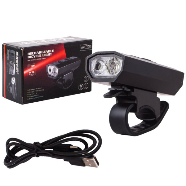 Велоліхтар алюмінієвий індикація заряду водонепроникний акумулятор ЗУ microUSB BK-08/01-Pro-2XPE