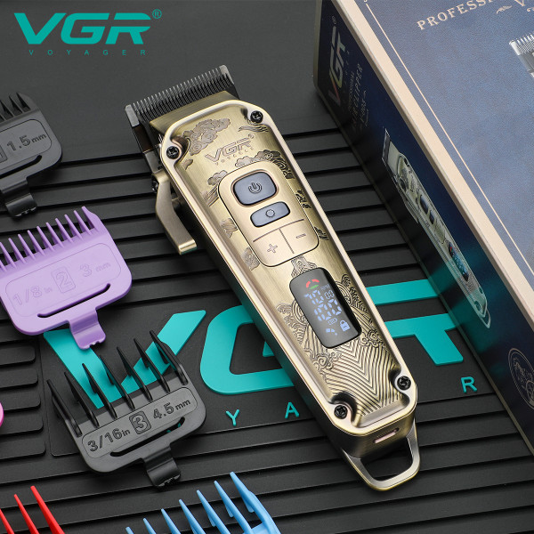 Акумуляторна машника для стриження (clipper) VGR V-005, 8 насадок, LED display