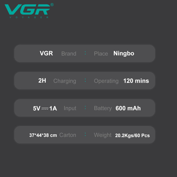 Тример акумуляторний з регулятором висоти 4 насадки LED дисплей VGR V-075