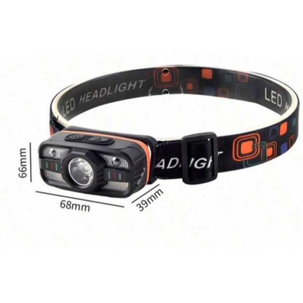 Фонарь налобный WH-0188-XPE+SMD(white+red), Motion Sensor, Li-Ion аккумулятор, ЗУ Type-C