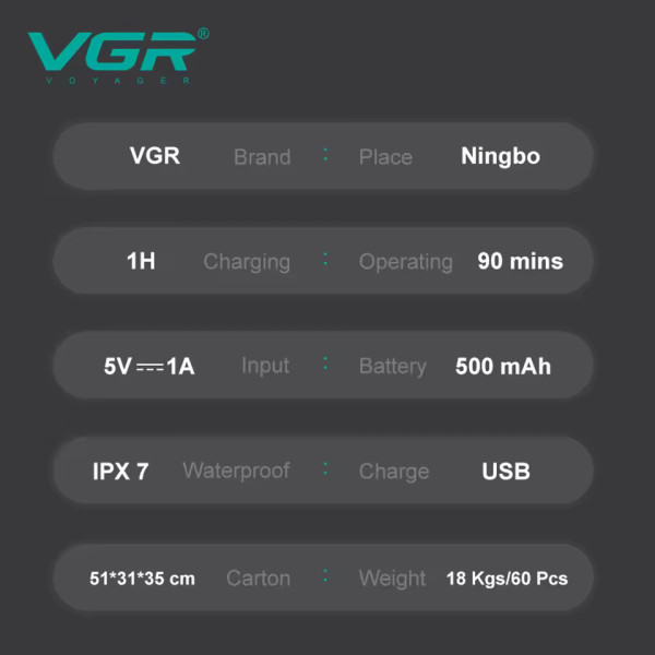 Електробритва роторна IPX7 Black VGR V-347