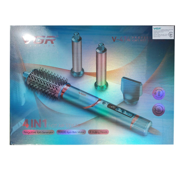 Фен-стайлер професійний 4 в 1 синій 4 насадки 1400 Вт VGR V-474