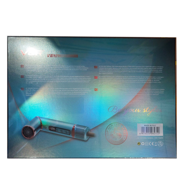 Фен-стайлер професійний 4 в 1 синій 4 насадки 1400 Вт VGR V-474