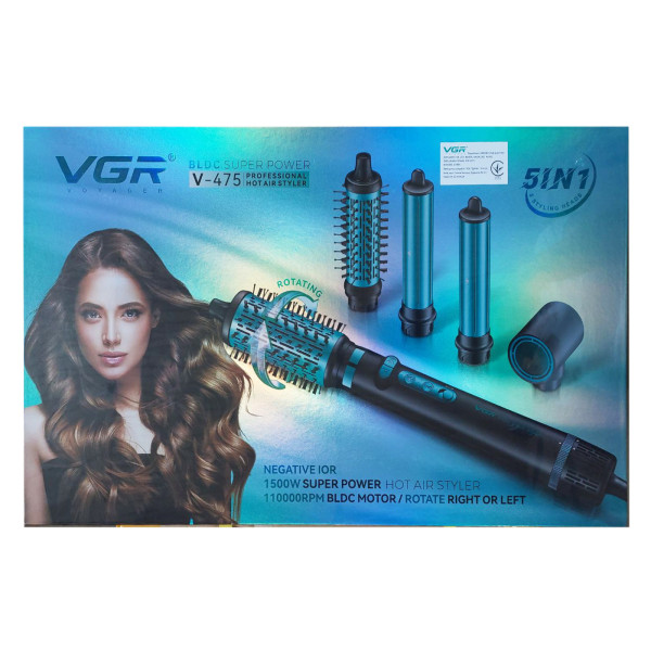 Фен-стайлер VGR 5 в 1 V-475 BLACK, Professional, 5 насадок, 1400 Вт