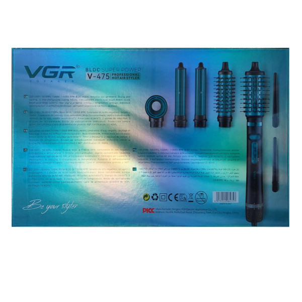 Фен-стайлер VGR 5 в 1 V-475 BLACK, Professional, 5 насадок, 1400 Вт
