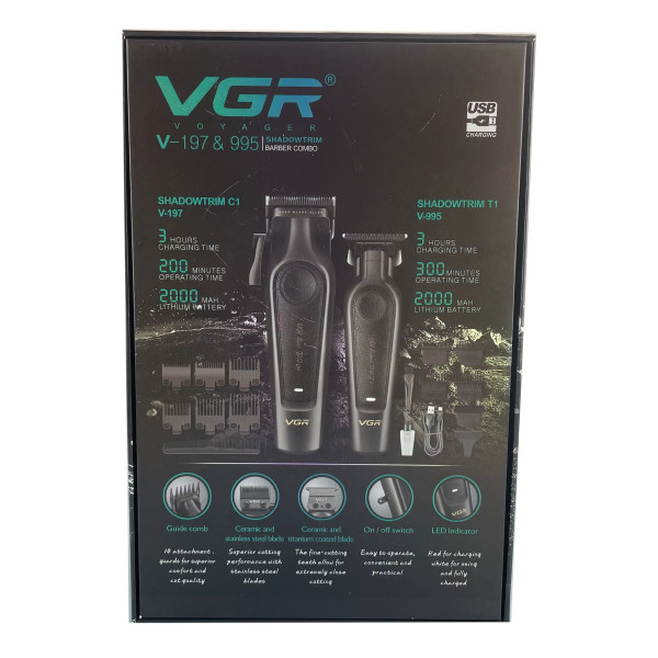 Комплект 2 в 1 акумуляторна машинка для стрижки та триммер VGR V-197&V-995