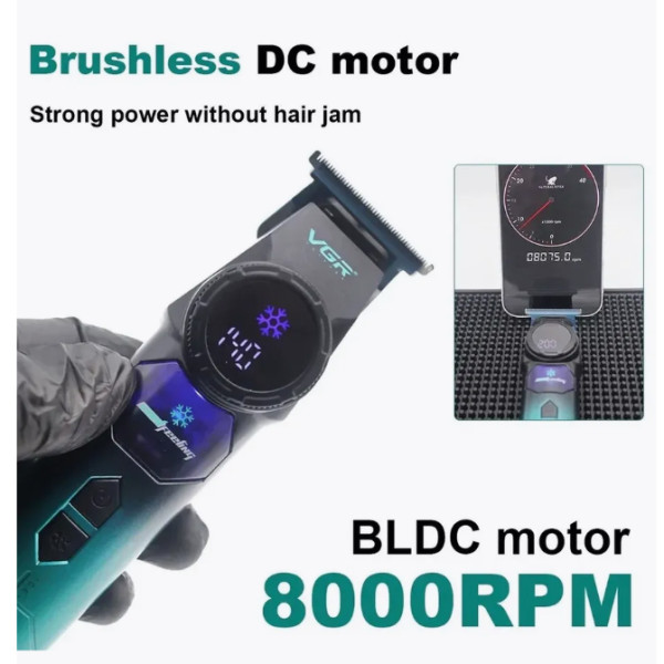 Тример акумуляторний 4 насадки 3000 mAh LED дисплей охолодження ICE TECHNOLOGY 8000 RPM VGR V-946