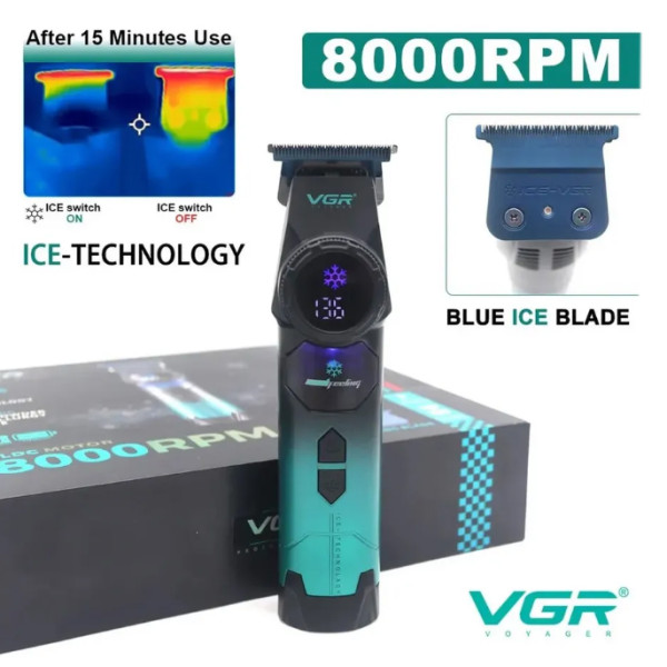 Тример акумуляторний 4 насадки 3000 mAh LED дисплей охолодження ICE TECHNOLOGY 8000 RPM VGR V-946