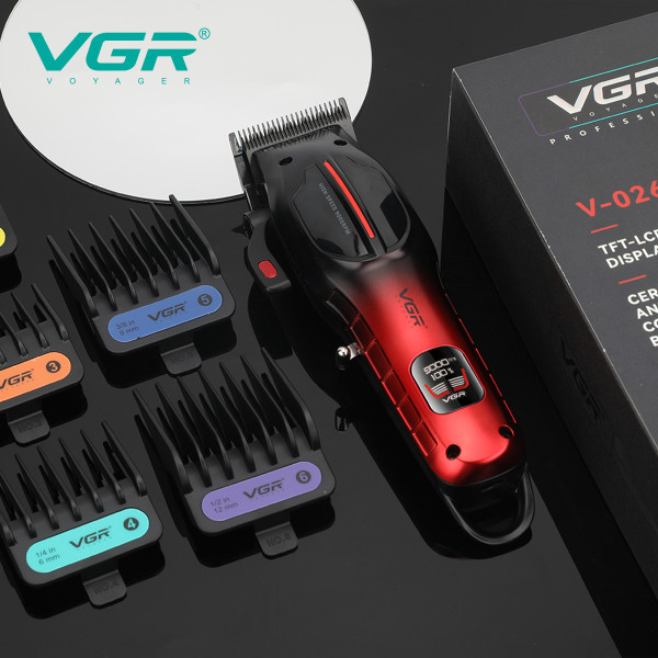 Машинка для стрижки акумуляторна 8 насадок 7000 RPM 2600 mAh LED дисплей VGR V-027