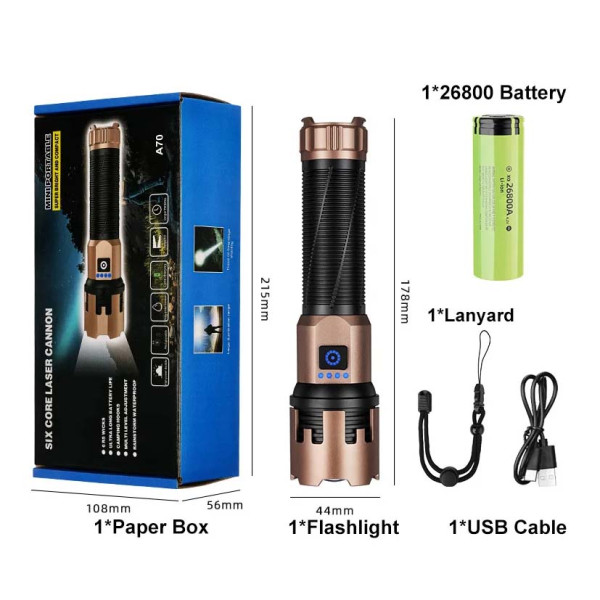 Ліхтар 1x26800 Power Bank Type-C потужний zoom Box A70-GT