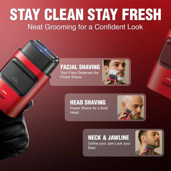 Електробритва шейвер подвійне лезо 2000 мАг 9000 RPM Red VGR V-307