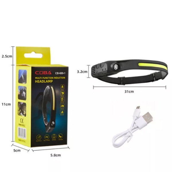 Ліхтар налобний BL-W689/5808А-LM+COB(white+red), Motion Sensor, Li-Ion аккум., ЗУ Type-C, Box