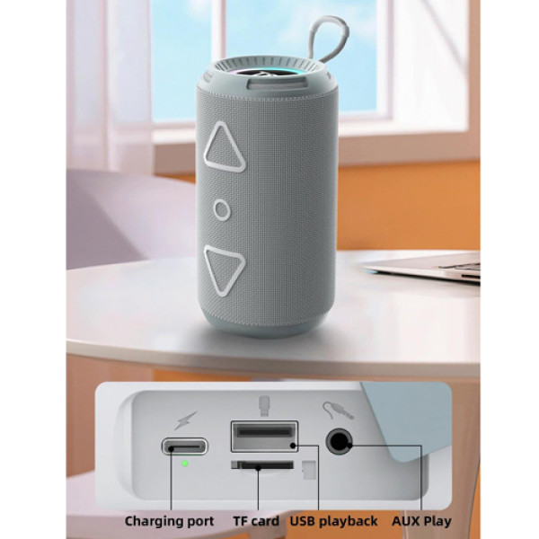 Bluetooth колонка радіо speakerphone RGB підсвічування сіре TG656