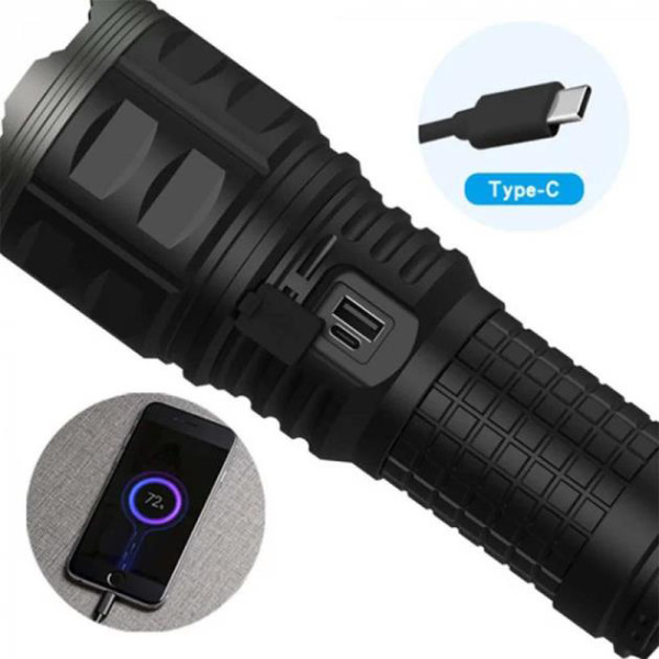 Ліхтар 4х18650 Power Bank Type-C білий лазер індикація заряду zoom Box AK138