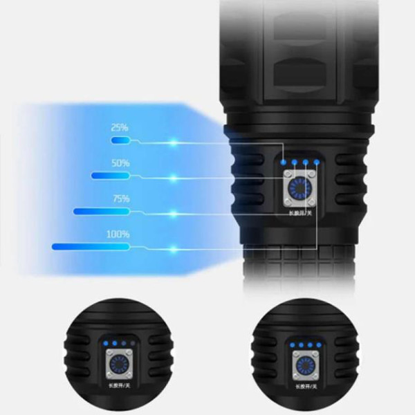 Ліхтар 4х18650 Power Bank Type-C білий лазер індикація заряду zoom Box AK138