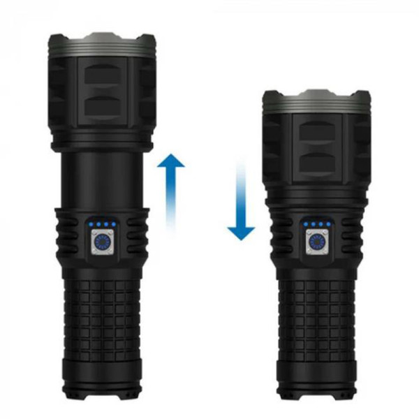 Ліхтар 4х18650 Power Bank Type-C білий лазер індикація заряду zoom Box AK138