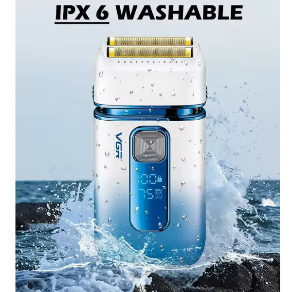 Електробритва шейвер подвійне лезо триммер IPX6 LED дисплей White VGR V-362