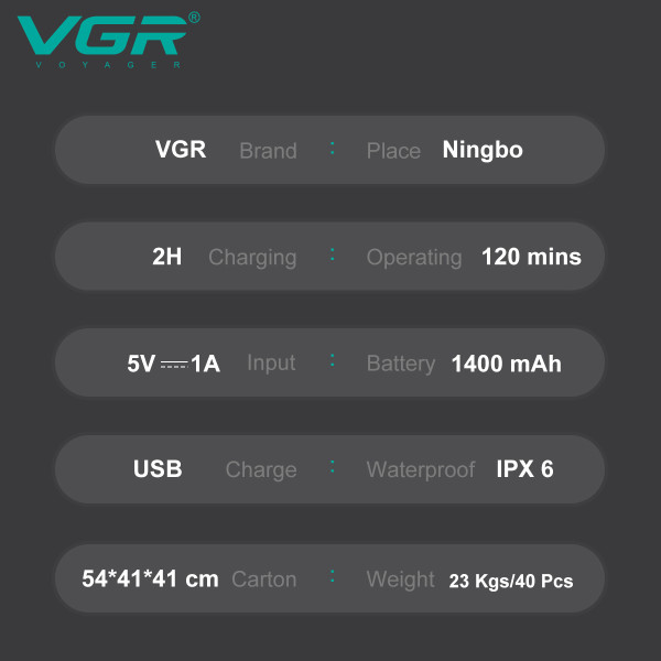 Електробритва шейвер подвійне лезо триммер IPX6 LED дисплей White VGR V-362