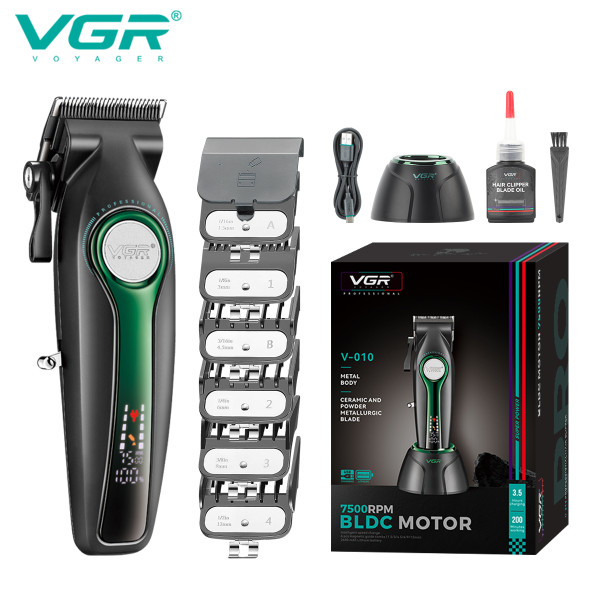 Машинка для стрижки акумуляторна 8 насадок 6500 RPM 2000 mAh LED дисплей синя VGR V-013