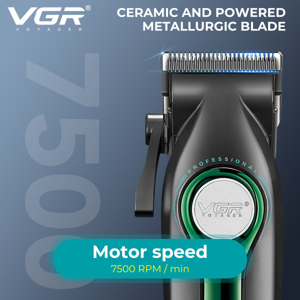 Машинка для стрижки акумуляторна 8 насадок 6500 RPM 2000 mAh LED дисплей синя VGR V-013