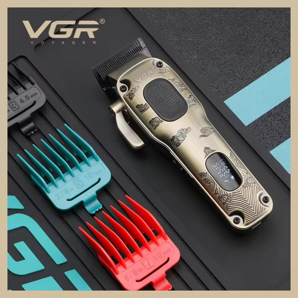 Машинка для стрижки акумуляторна 8 насадок LED дисплей VGR V-036