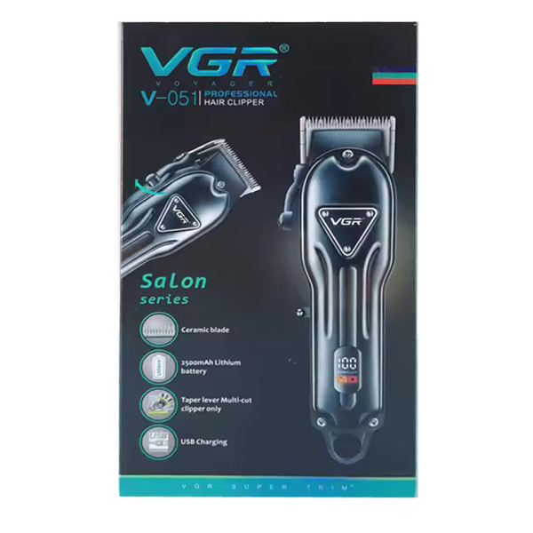 Машинка для стрижки акумуляторна 4 насадки 7000 RPM 2500 mAh LED дисплей чорна VGR V-138