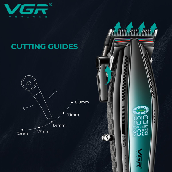 Машинка для стрижки акумуляторна VECTOR MOTOR 8000-11000 RPM 6 насадок LED дисплей VGR V-271