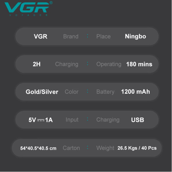 Електробритва шейвер подвійне лезо 2 насадки LED дисплей Gold VGR V-350