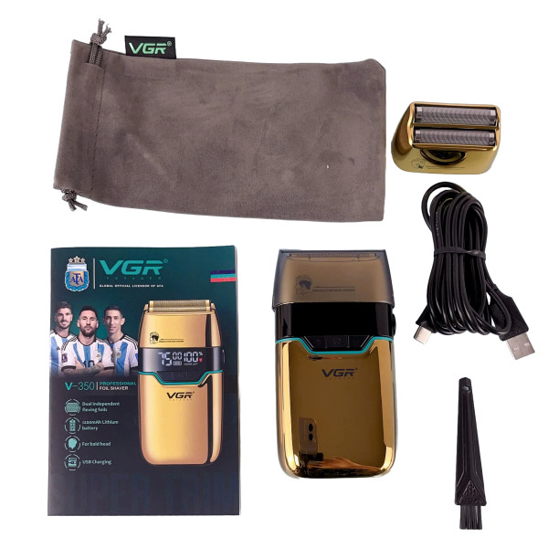 Електробритва шейвер подвійне лезо 2 насадки LED дисплей Gold VGR V-350