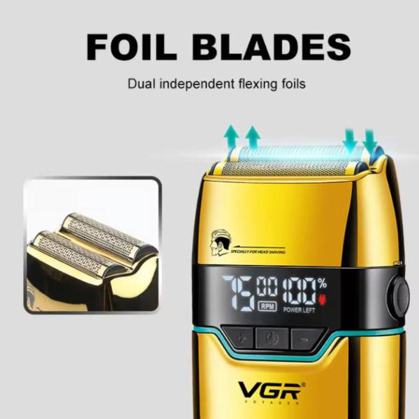 Електробритва шейвер подвійне лезо 2 насадки LED дисплей Gold VGR V-350