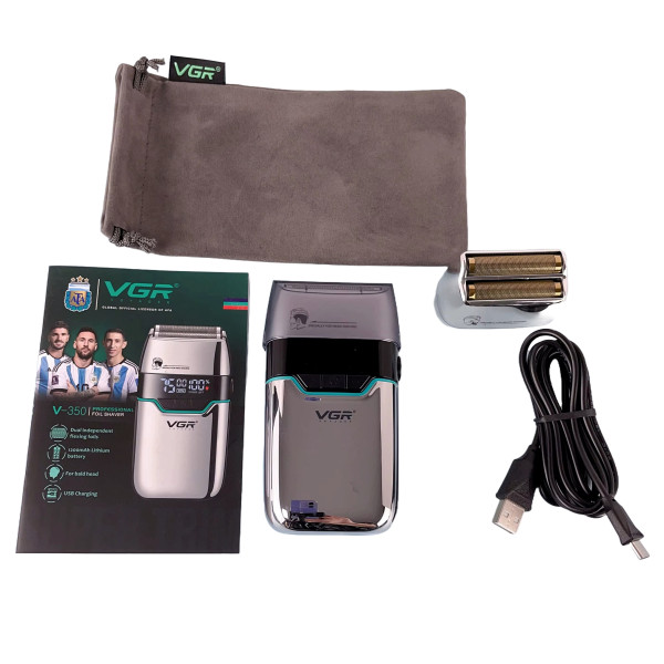 Електробритва шейвер подвійне лезо 2 насадки LED дисплей Silver VGR V-350