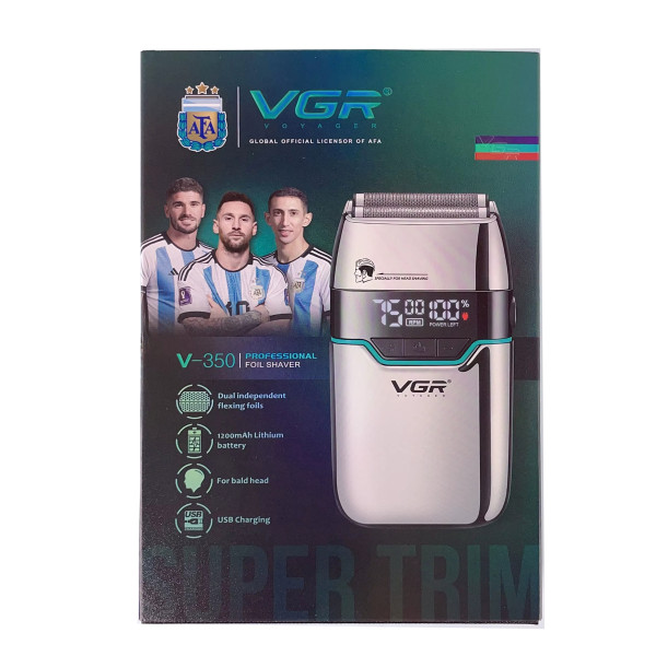 Електробритва шейвер подвійне лезо 2 насадки LED дисплей Silver VGR V-350