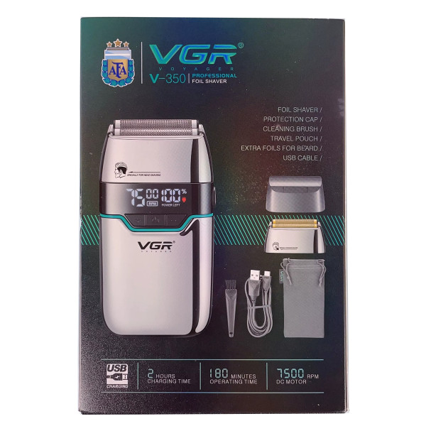 Електробритва шейвер подвійне лезо 2 насадки LED дисплей Silver VGR V-350
