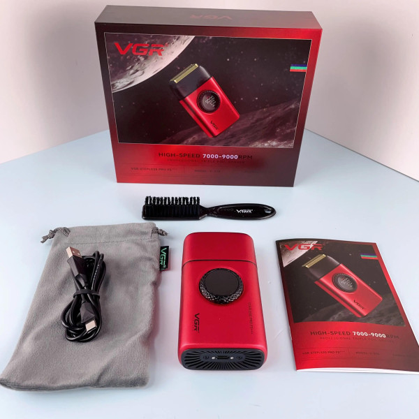 Электробритва VGR V-378 RED шейвер, двойное лезвие + триммер, регулировка мощности 7000-9000 RPM, LED Display