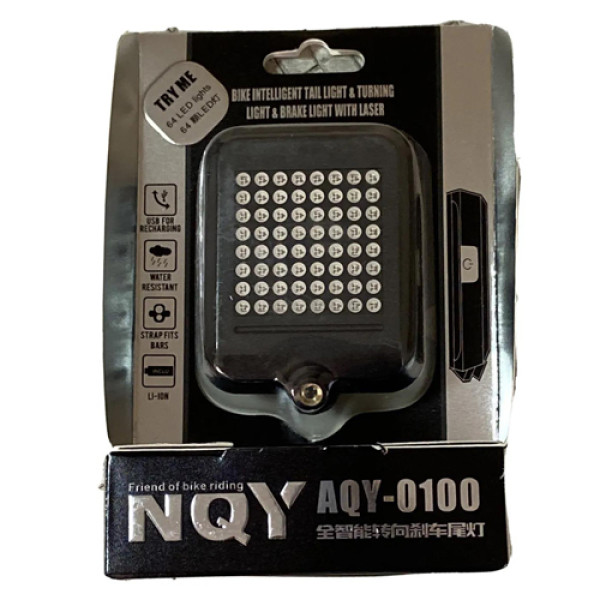 Велоліхтар з автоматичним покажчиком поворотів червоний жовтий лазер водонепроникний ЗУ microUSB Li-Ion акумулятор AQY-0100
